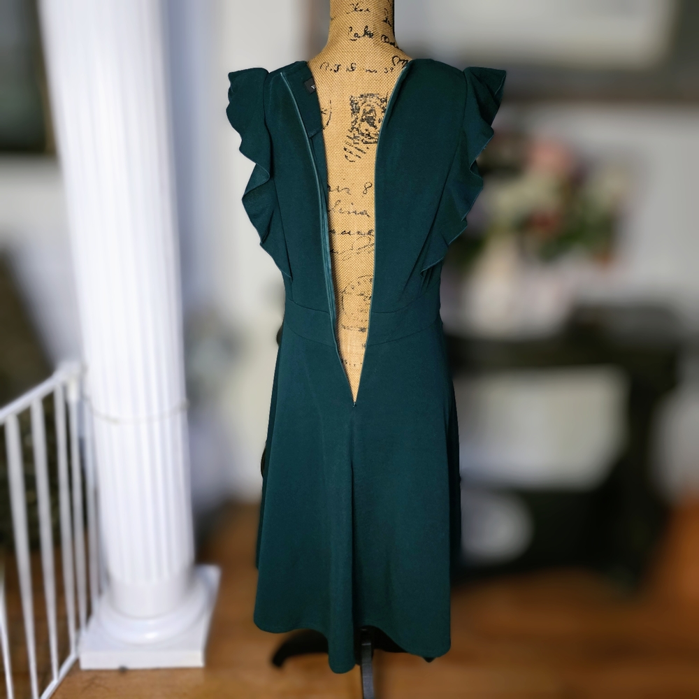 Yathon Elegant Green Ruffle Sleeve Midi Dress - Picture 3 of 5